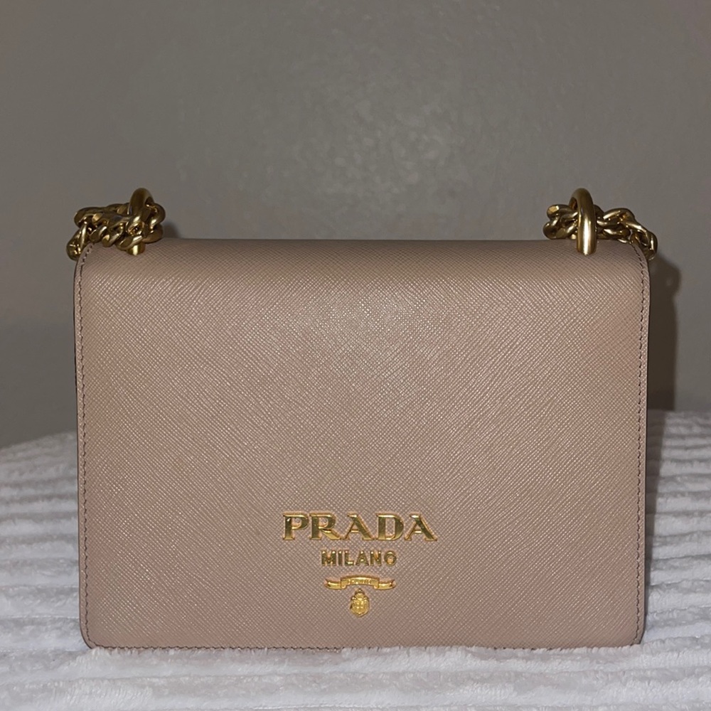 Prada Beige Crossbody Bag with Gold Accents